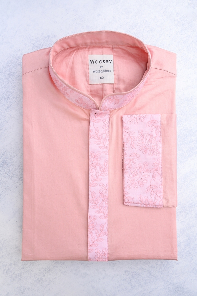 Soft Pink Panjabi with Floral Embroidery